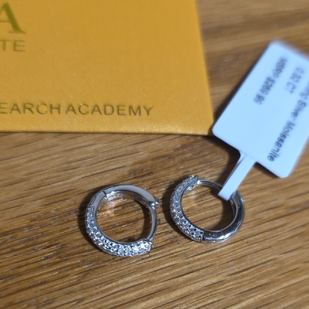Sterling Silver Moissanite Huggie Hoop Earrings - Sterling Silver
